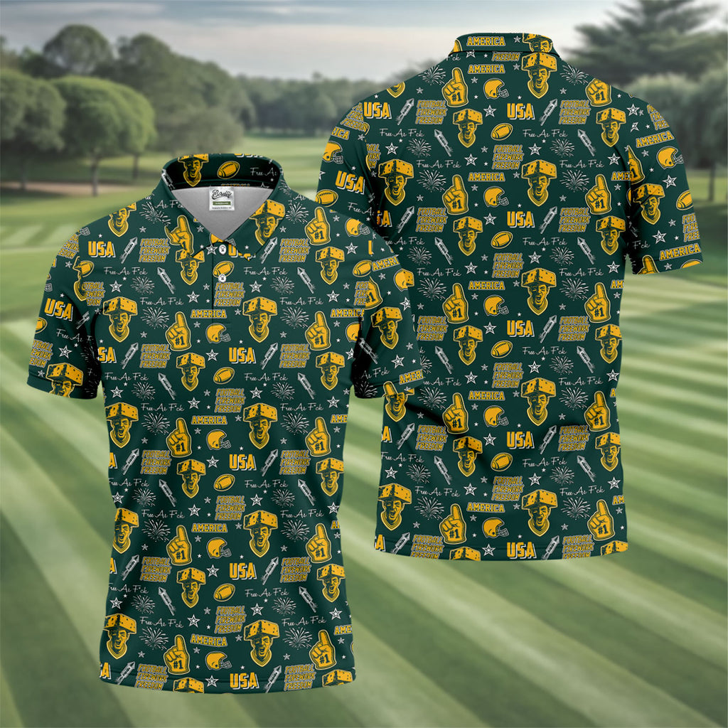 Cheesehead Dark Green And Gold Sport Polo, American Football League Gift Ideas For Football Fans