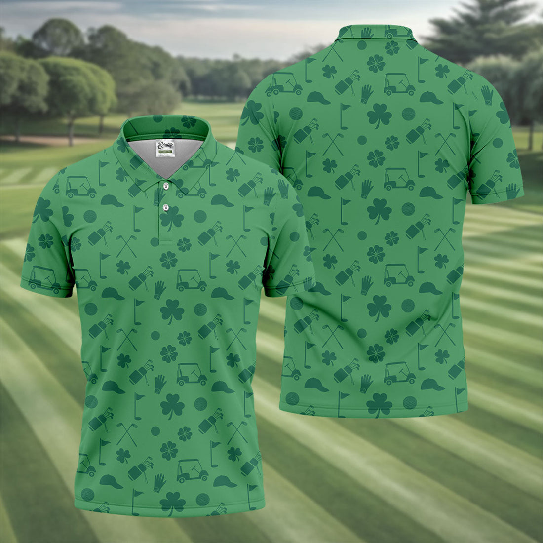 Dark Green Golf Items Seamless Pattern St. Patrick’s Day Shamrock Golf Shirt, Golf Shirts For Men