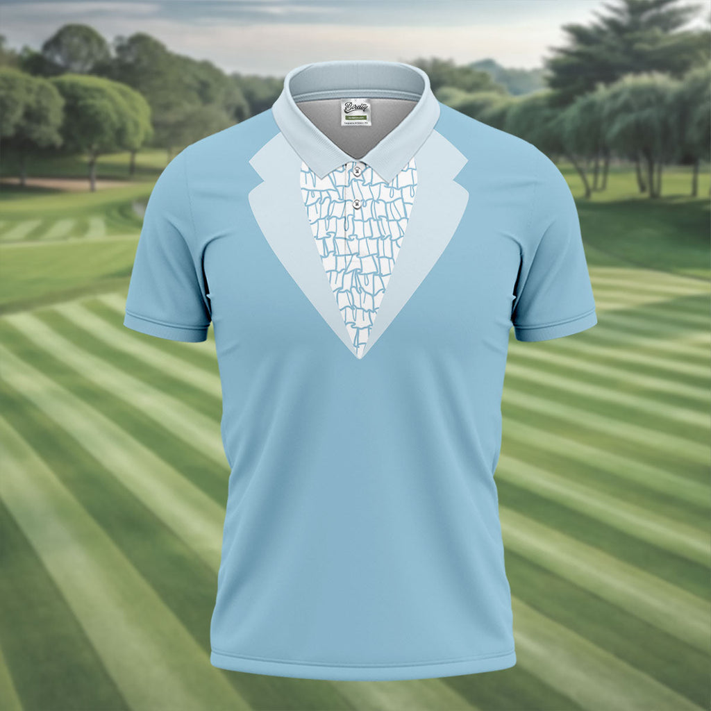 Light Blue Tuxedo Men's Funny Golf Shirts, Father's Day Golf Shirt, Golf Gift For Dad