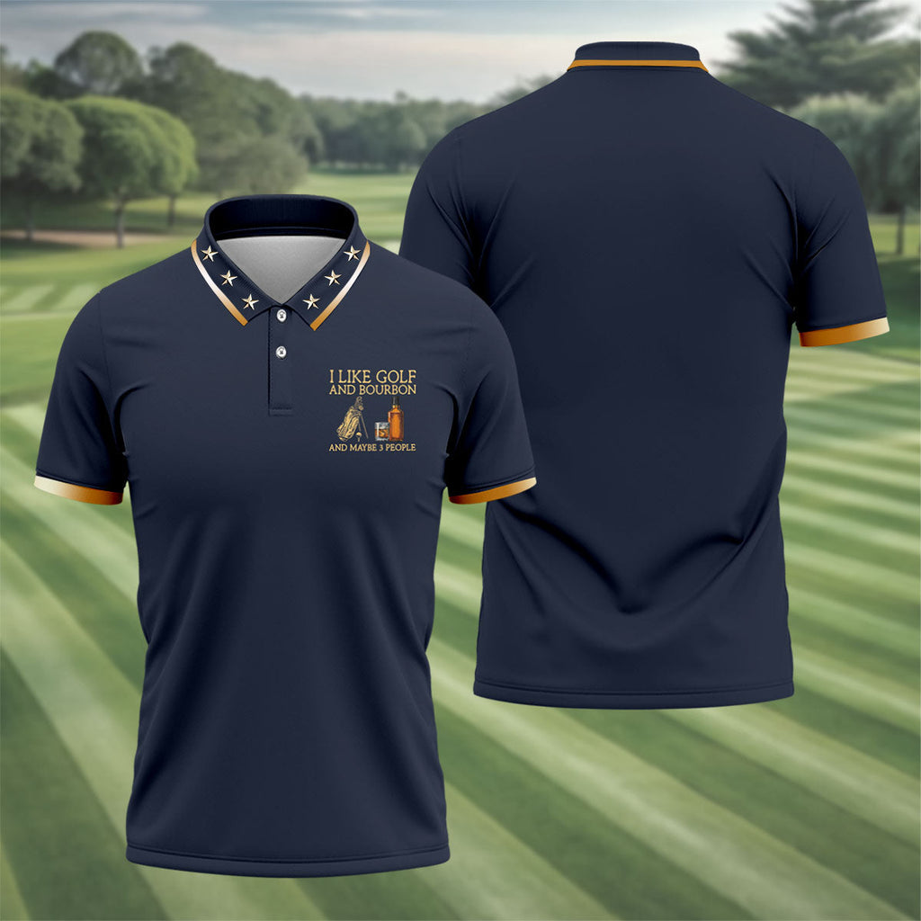 I Like Golf And Bourbon Navy Golf Shirt, Golf And Whiskey Golf Shirts For Men, Men's Funny Golf Shirts