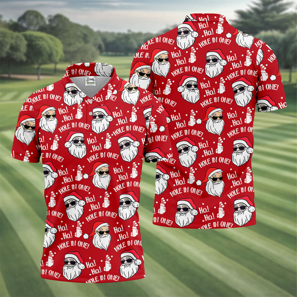 Ho Ho Hole In One Funny Santa Red Christmas Golf Tops For Men, Christmas Golf Shirt, Polo Shirts For Men