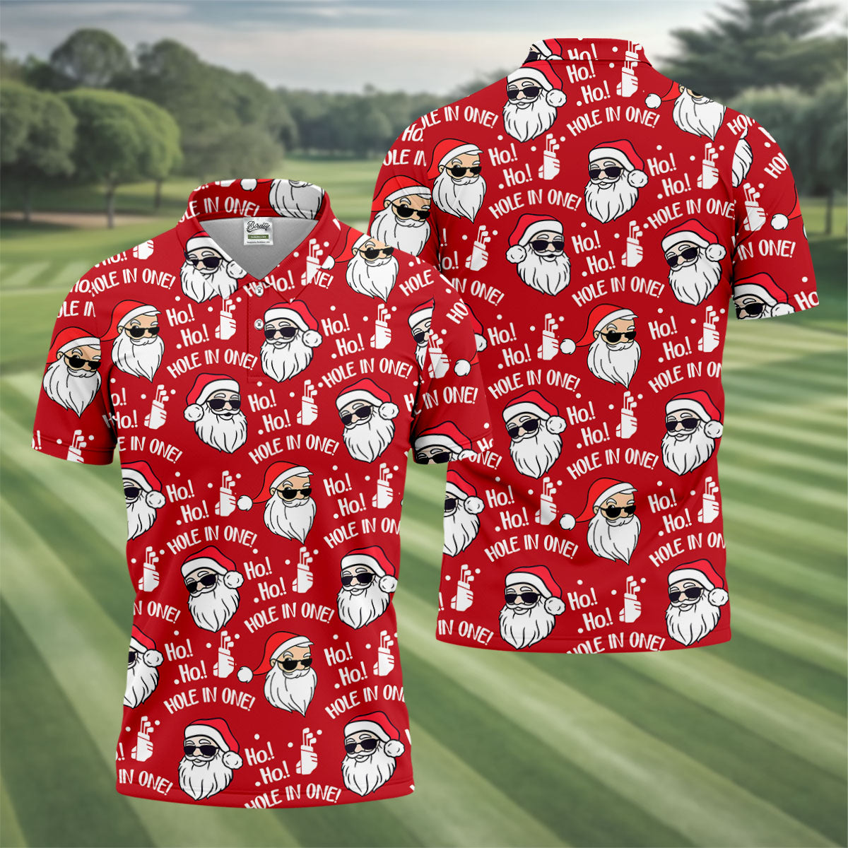 Ho Ho Hole In One Funny Santa Red Christmas Golf Tops For Men, Christmas Golf Shirt, Polo Shirts For Men