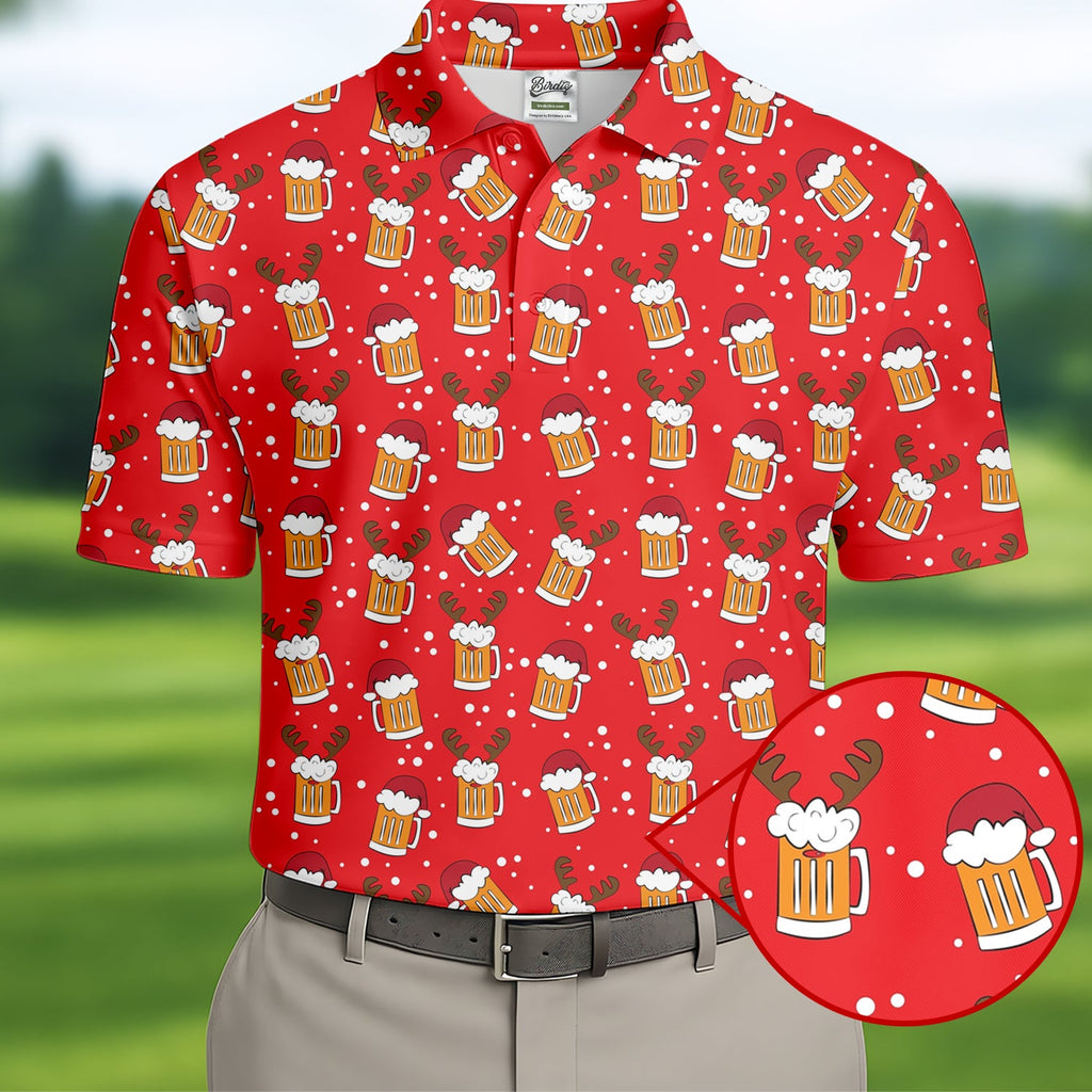 Christmas Beer Red Golf Shirt, Christmas Golf Shirt, Fun Golf Shirts For Men, Polo Shirts For Men, Golfing Apparel
