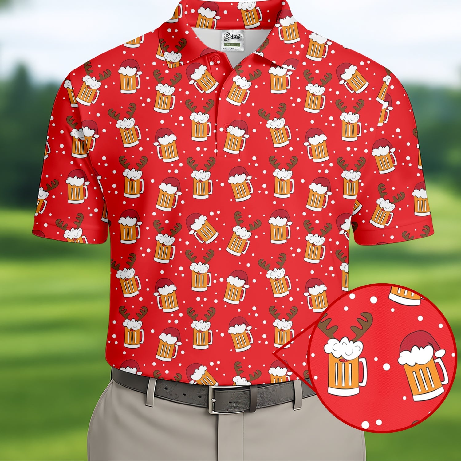 Christmas Beer Red Golf Shirt, Christmas Golf Shirt, Fun Golf Shirts For Men, Polo Shirts For Men, Golfing Apparel