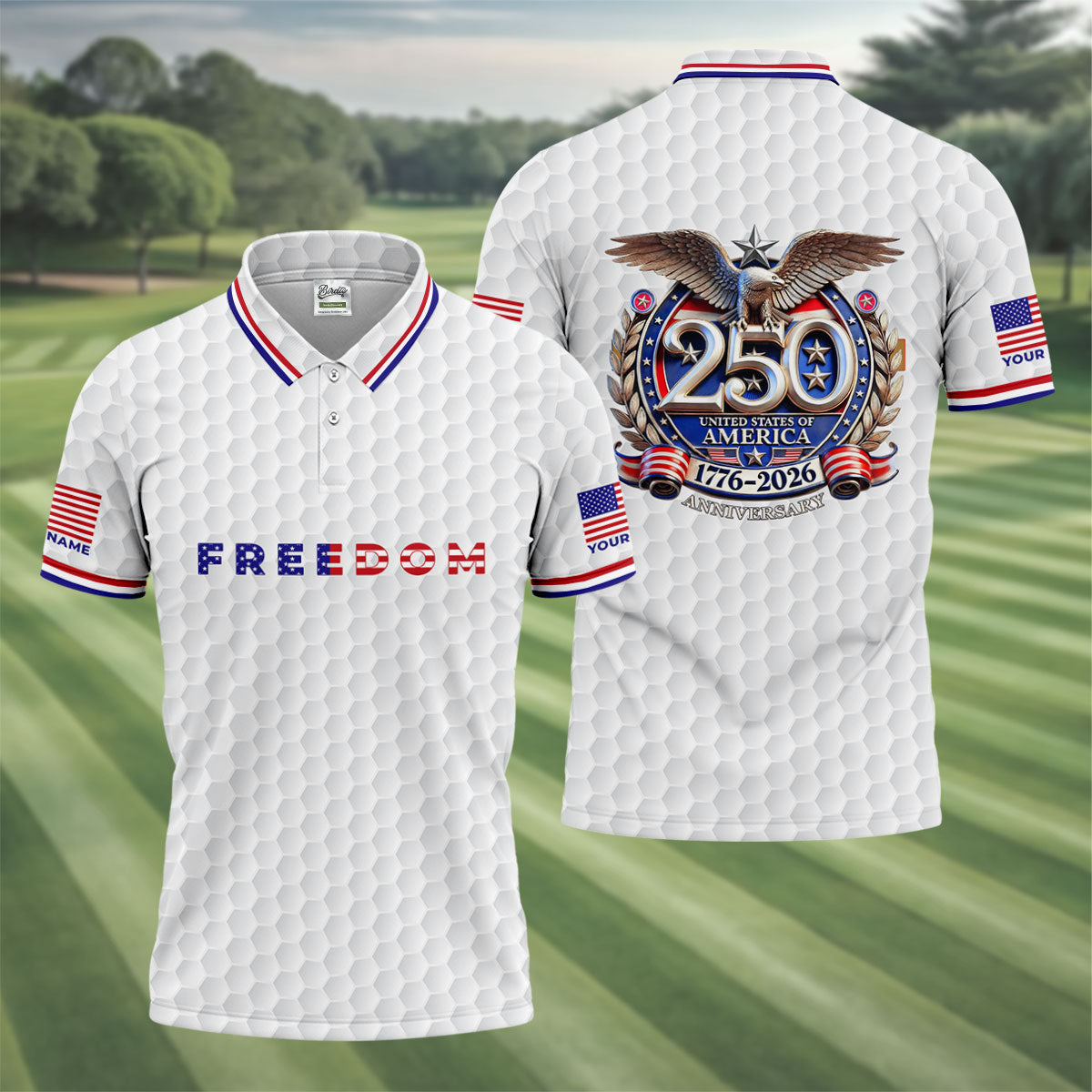 Freedom American Bald Eagle 250th Anniversary White Golf Shirt, Patriotic 4th Of July Golf Shirts For Men