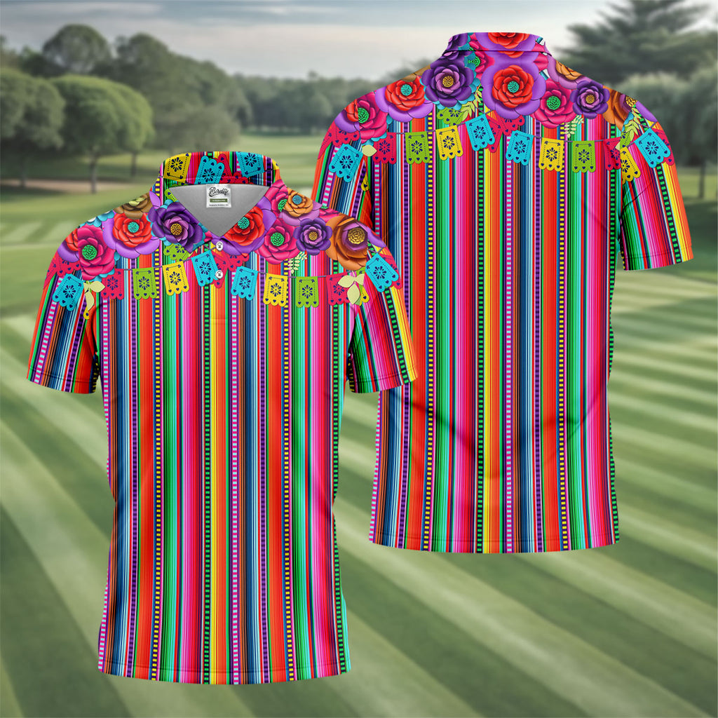 Mexican Serape Pattern Golf Tops For Men, Cinco De Mayo Celebration Golf Shirts For Men