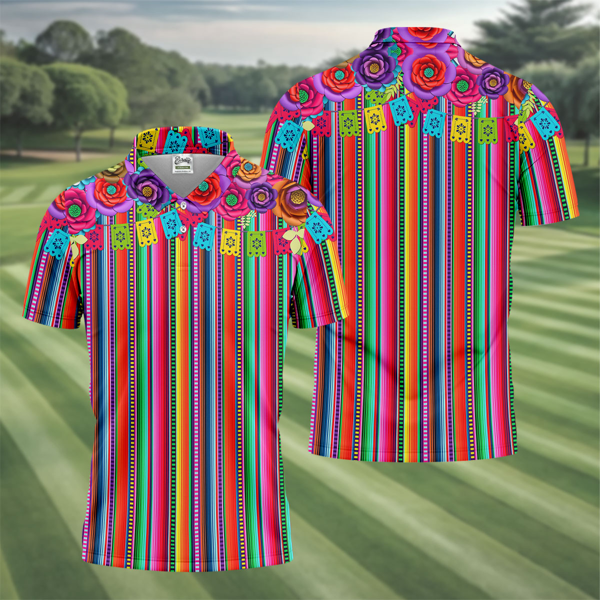 Mexican Serape Pattern Golf Tops For Men, Cinco De Mayo Celebration Golf Shirts For Men