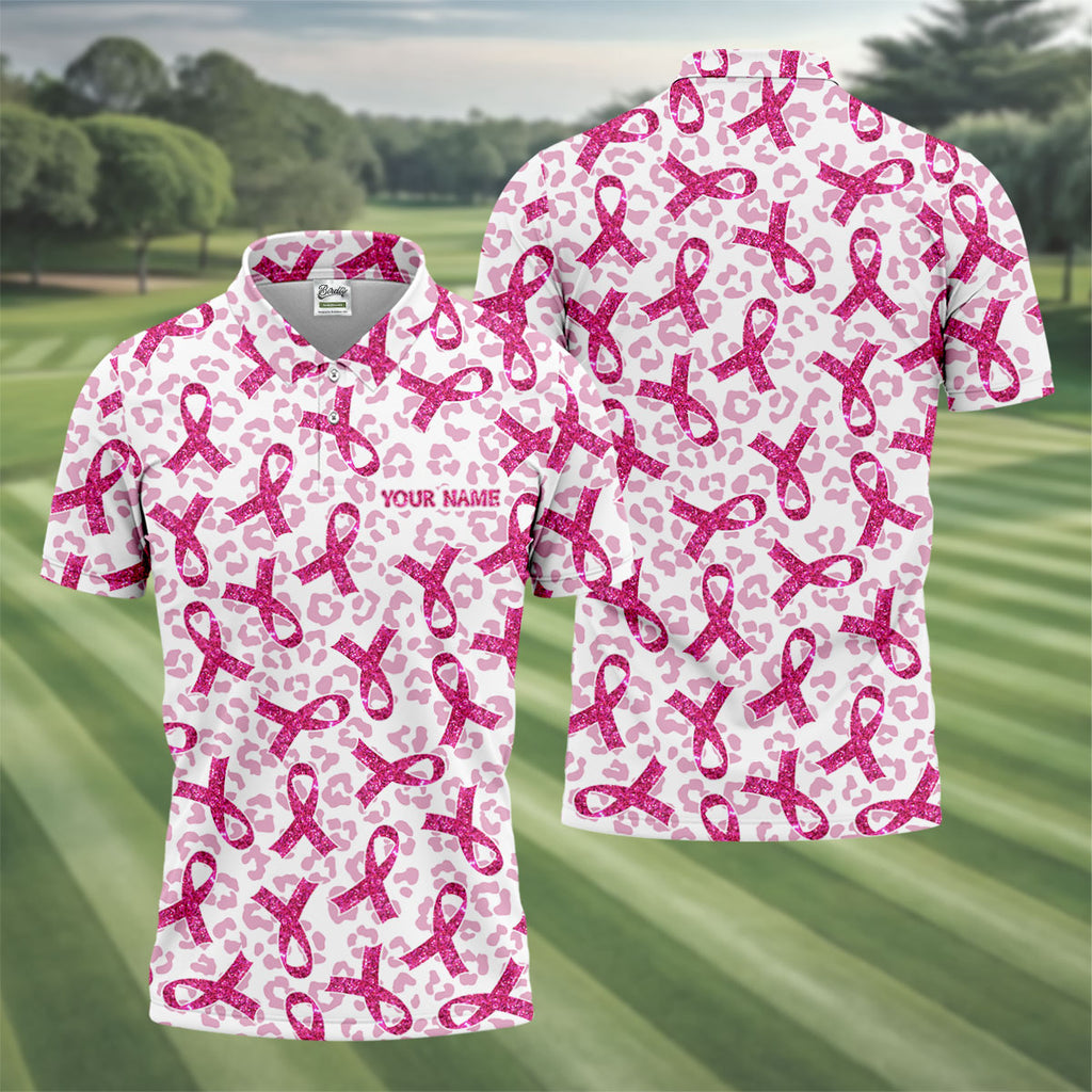 Breast Cancer Pink Ribbon Leopard Pattern Golf Tops For Men, Cancer Awareness Shirt, Golf Shirts For Men