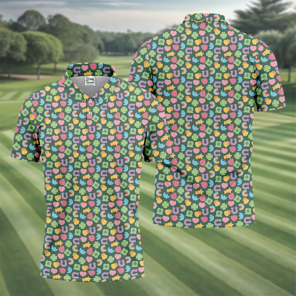 St Patrick's Day Lucky Charms Green Golf Shirt, Cute Golf Outfit, Polo Shirts For Men, Golf Shirts For Men