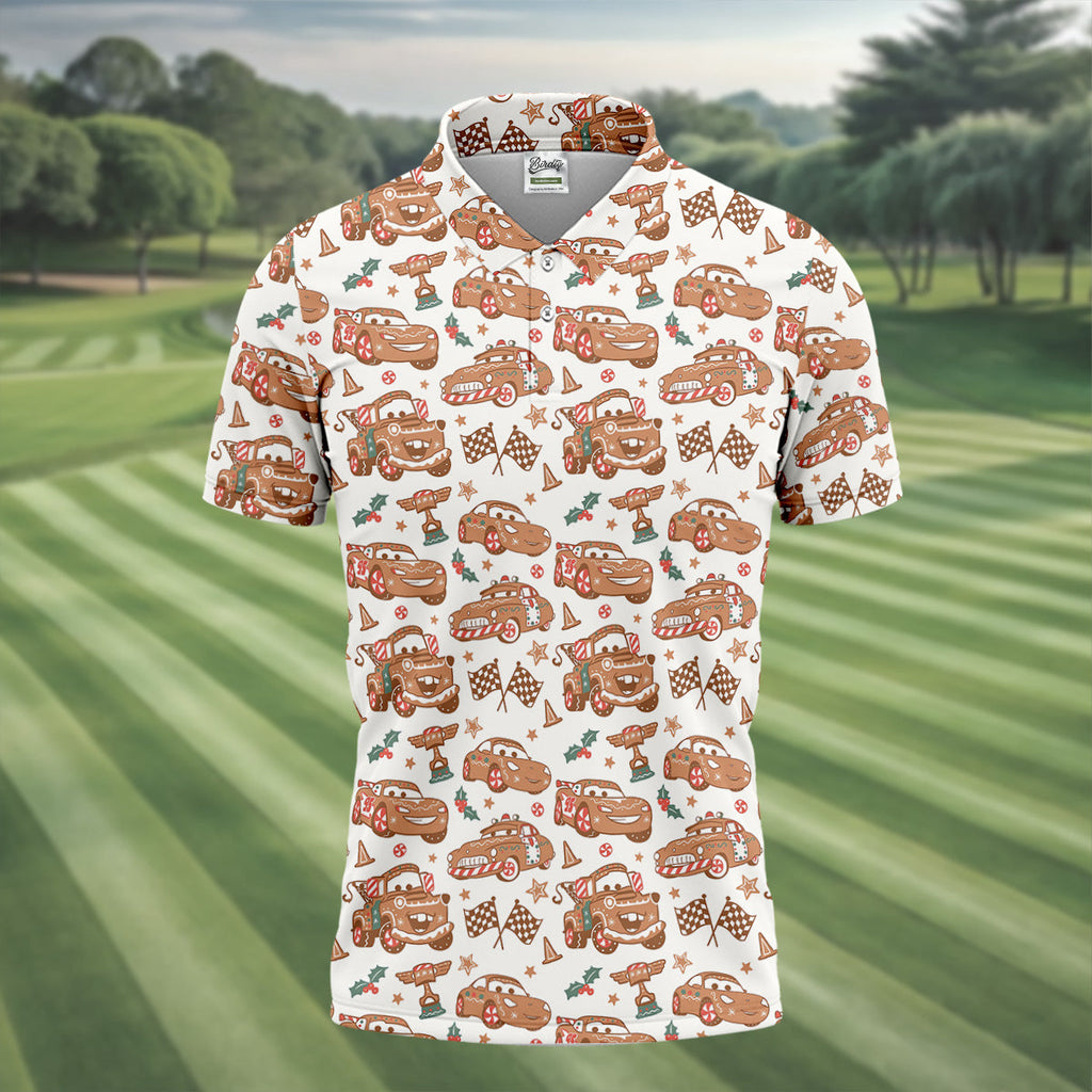 Funny Christmas Animation Car Polo ShirtFor Men, Christmas Golf Shirt, Golf Gift For Men, Christmas Golf Shirt