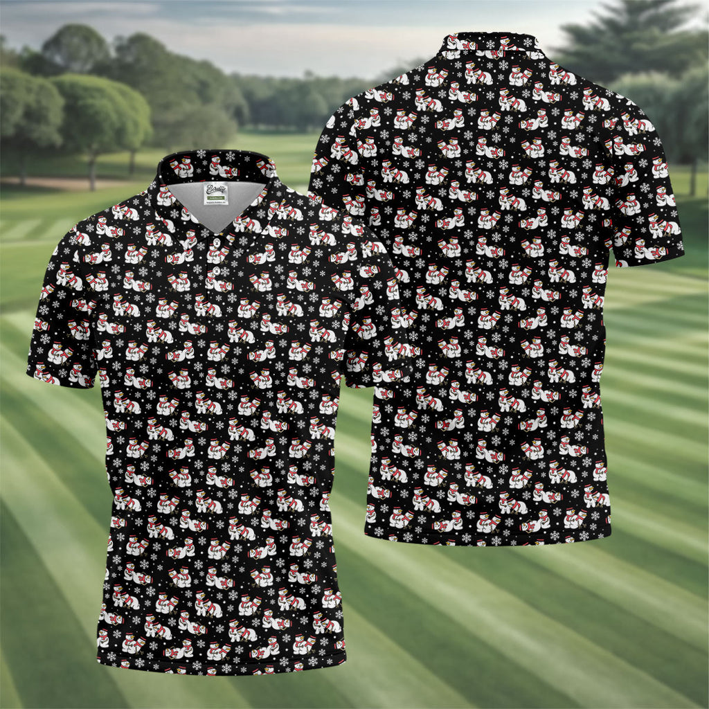 Naughty Snowman Black Golf Shirt, Christmas Golf Shirt, Fun Golf Shirts For Men, Polo Shirts For Men