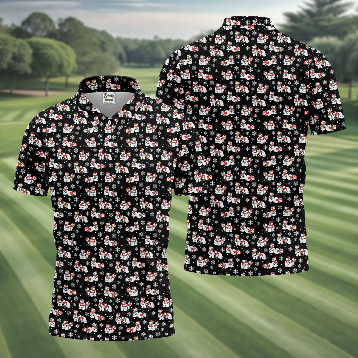 Naughty Snowman Black Golf Shirt, Christmas Golf Shirt, Fun Golf Shirts For Men, Polo Shirts For Men