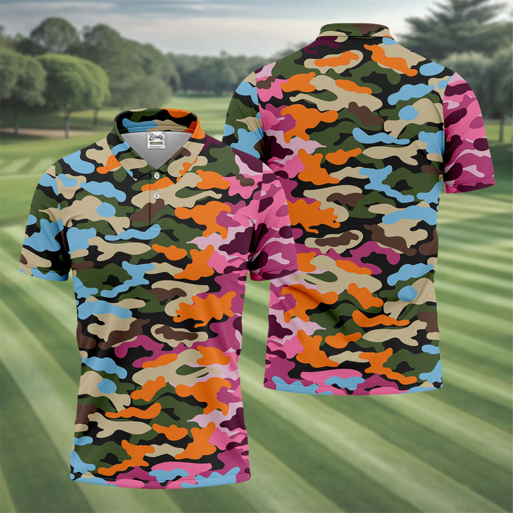 Rainbow Camouflage Golf Tops For Men, Cool Golf Outfit, Polo Shirts For Men, Golf Shirts For Men