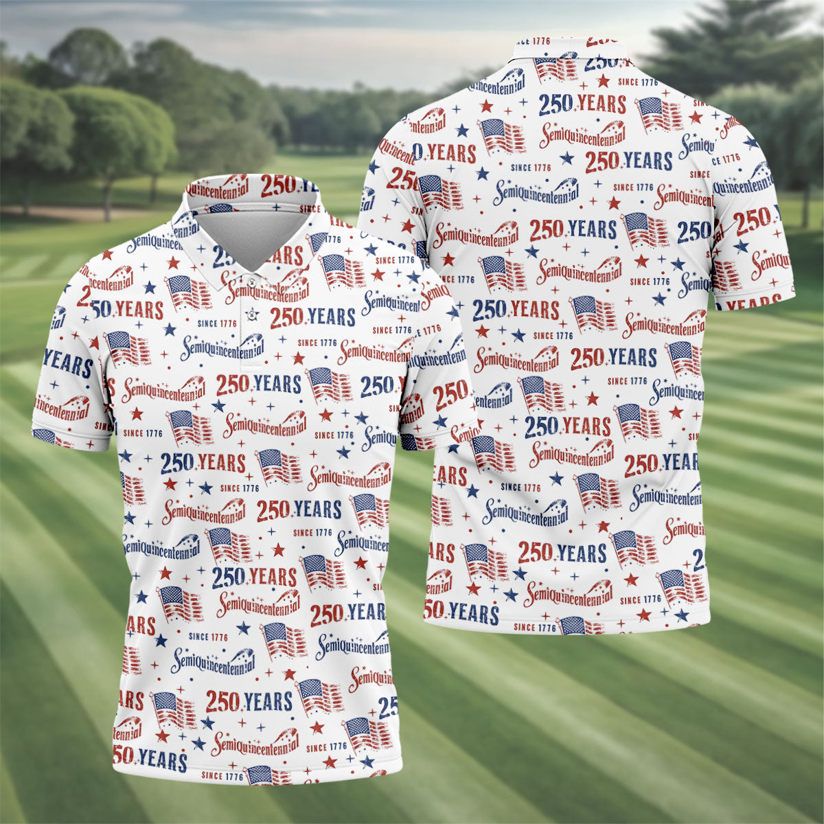 Semiquincentennial 250 Years Since 1776 Golf Tops For Men, 4th Of July Patriotic Golf Shirts For Men