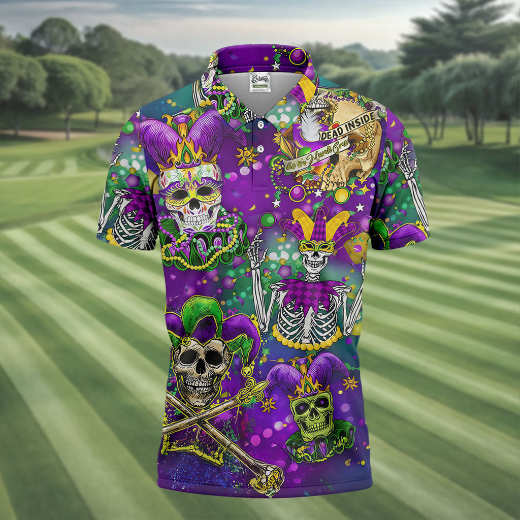 Dead Inside Mardi Gras Festival Skull Purple Green Gold Polo ShirtFor Men, Golf Shirts For Men