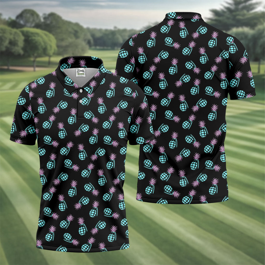 Grenade Pineapple Tropical Golf Shirt, Men's Funny Golf Shirts, Golf Shirts For Men, Polo For Men