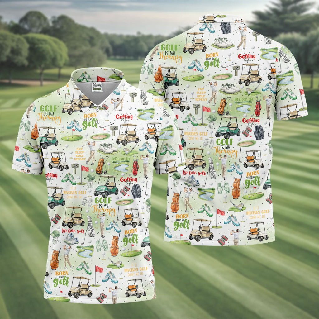 Born To Play Golf Let's Par Tee White Golf Shirt, Men's Funny Golf Shirts, Golf Shirts For Men, Polo For Men