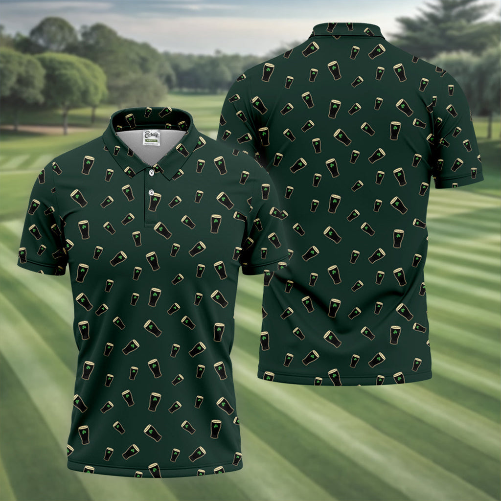 Dark Stout Beer St Patrick's Day Green Shamrock Golf Shirt, Polo ShirtFor Men, Golf Shirts For Men