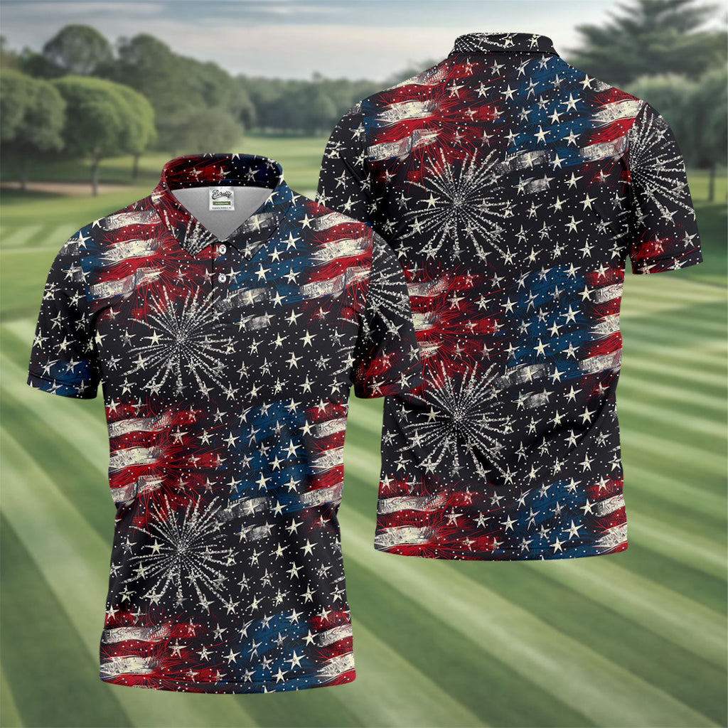 Patriotic American Flag Distressed Color 4th Of July Golf Shirts For Men, 250th Anniversary Polo Shirts For Men