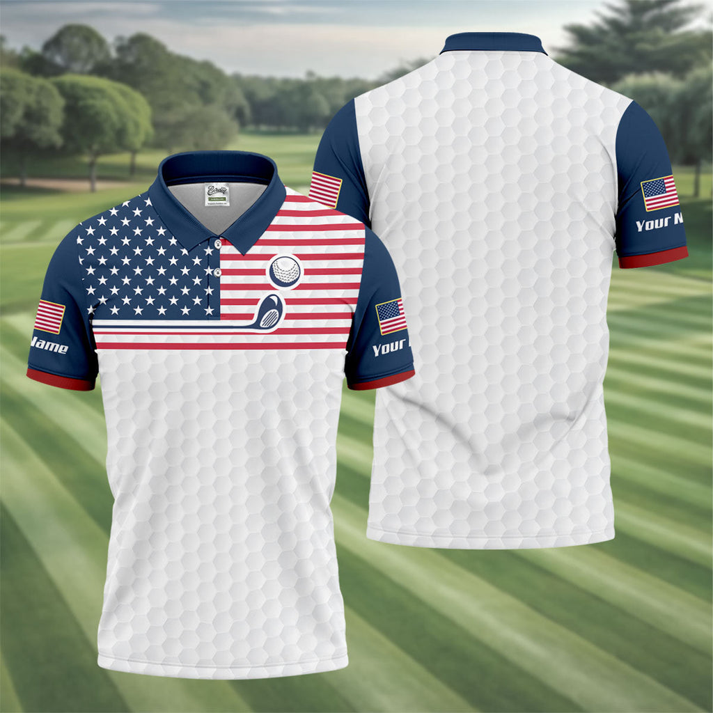 Patriot American Flag Golf Club Golf Ball Pattern 250th Anniversary Patriotic Golf Shirt, Golf Tops For Men