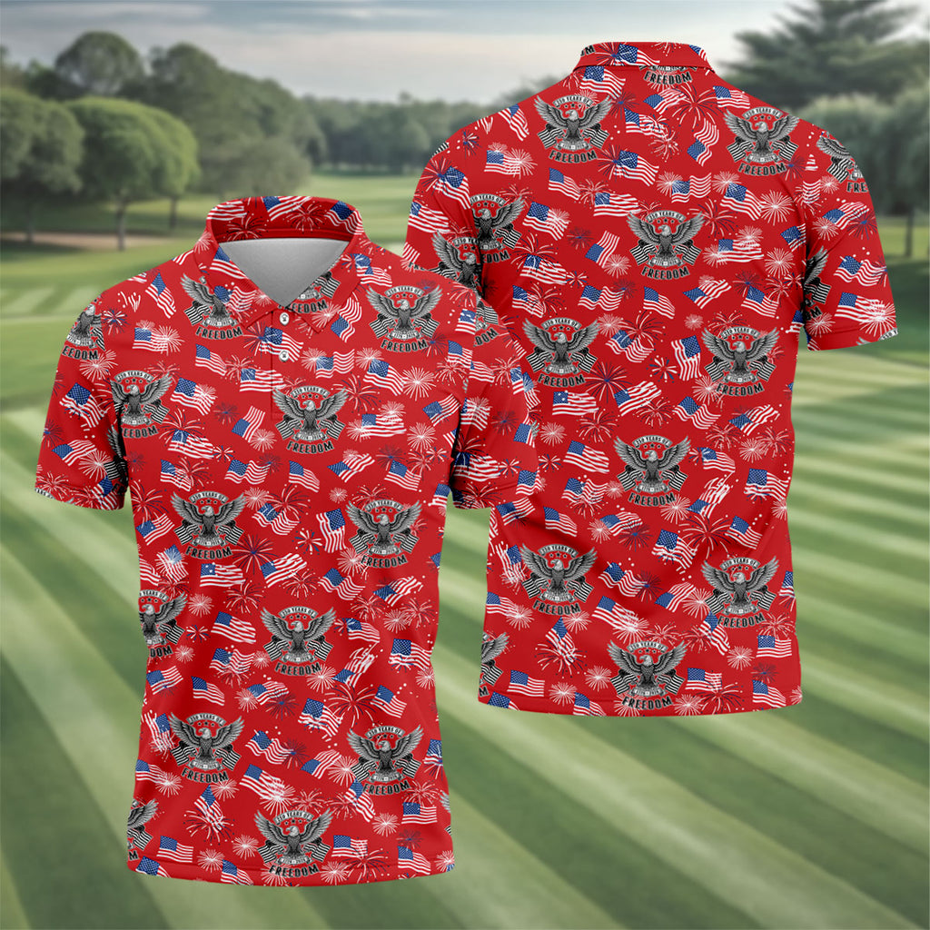250 Years Of Freedom Festive Flag Vintage Red Golf Shirt, Patriotic 4th Of July Golf Shirts For Men