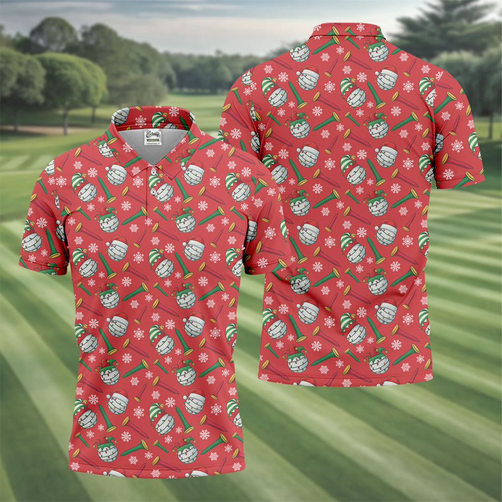 Funny Golf Ball Red Christmas Golf Shirt, Men's Funny Golf Shirts, Christmas Golf Gift