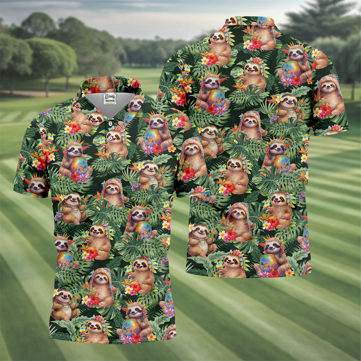Funny Sloth Hawaiian Summer Golf Tops For Men, Hawaiian Golf Shirts, Polo Shirts For Men