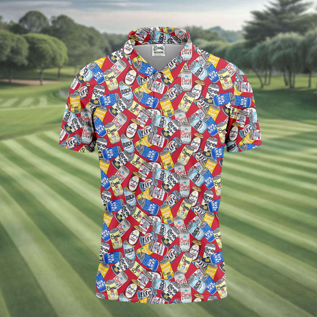American Beer Cans Red Golf Shirt, Golf And Beer Polo ShirtFor Men, Golf Shirts For Men
