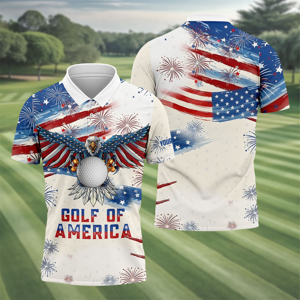 Golf Of America 250th Anniversary Red White Blue Brush Stripes Patriotic 4th Of July Golf Shirts For Men