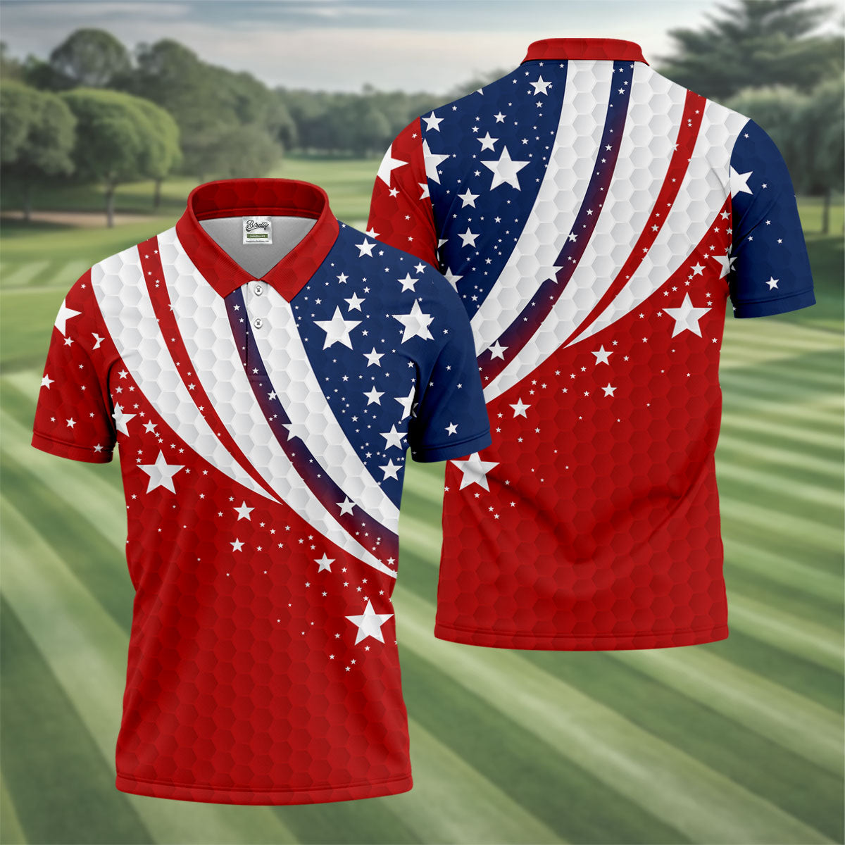 Stars And Stripes Golf Ball Pattern Patriotic 4th Of July Golf Shirt, 250 Celebration Golf Shirts For Men