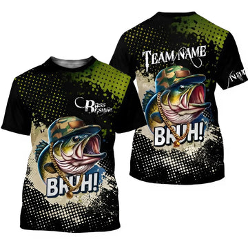 Personalized Bass Fishing T-shirt, Cool Fish Design with 'Bruh!' Quote, Team Fishing Shirt