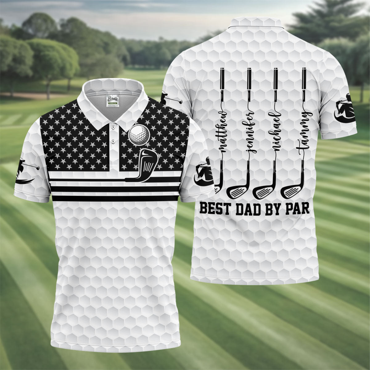 Best Dad By Par US Flag Pattern Dad Golf Shirt, Father's Day Golf Gift, Polo Shirts For Men
