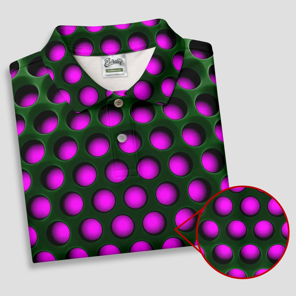 3D Effect Circular Pattern Purple Golf Shirt, Cool Golf Outfit, Men's Funny Golf Shirts, Polo Shirts For Men