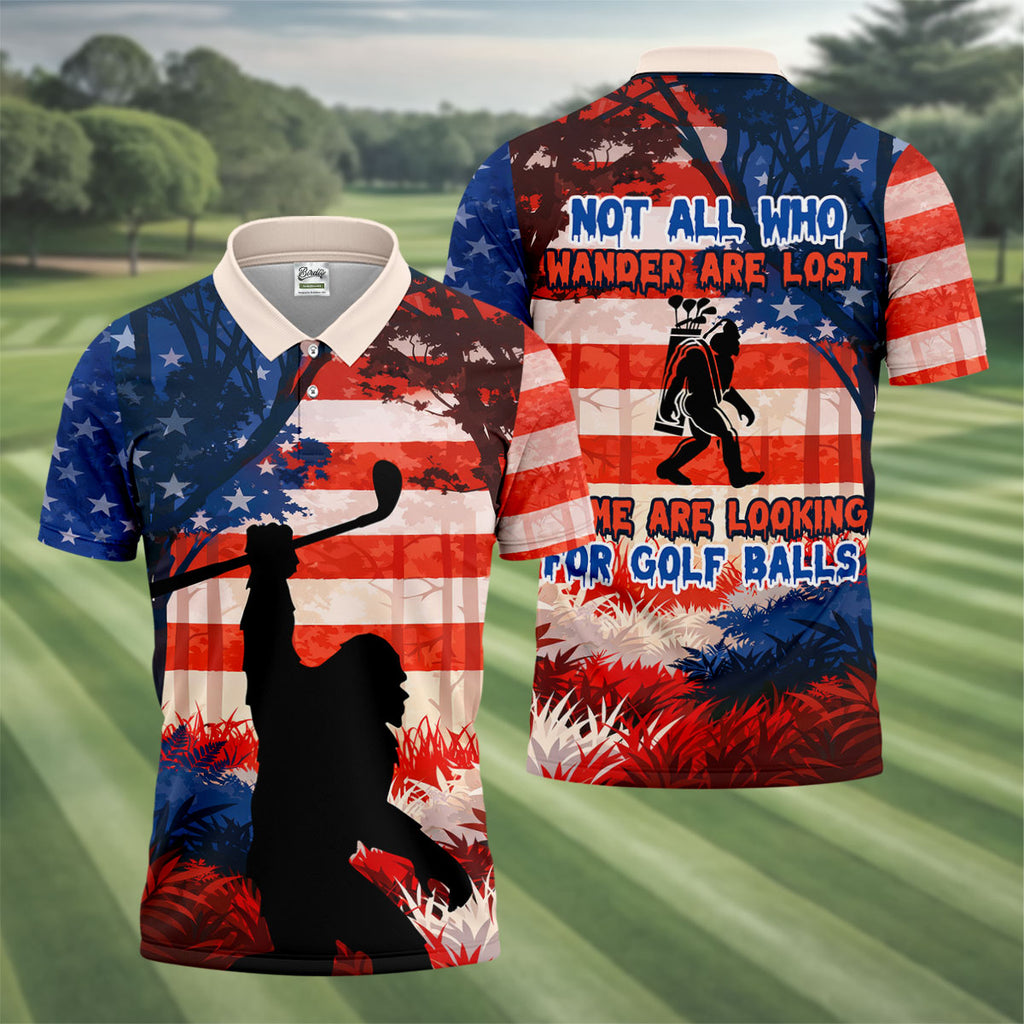 Not All Who Wander Are Lost Funny Bigfoot Golf Tops For Men, 250th Patriotic Golf Shirt, Polo Shirts For Men