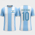 Argentinian Flag Sun Fooball Shirt, White Blue Stripes V-Neck For Men, Football Gifts