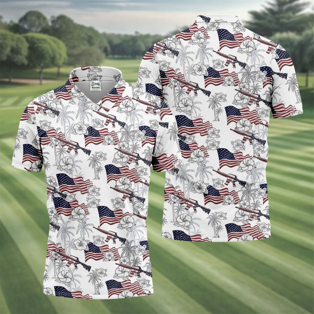 American Flag Pattern 4th Of July Tropical Vibe Patriotic Golf Shirt, 250th Anniversary Golf Shirts For Men