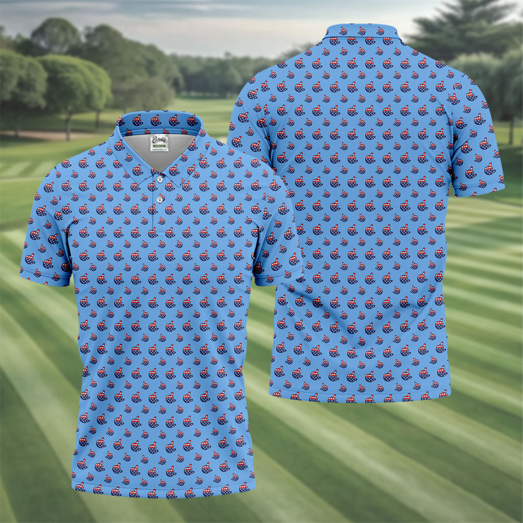 Funny Middle finger US Flag Pattern 250th Anniversary Blue Golf Shirt, 4th Of July Golf Shirts For Men