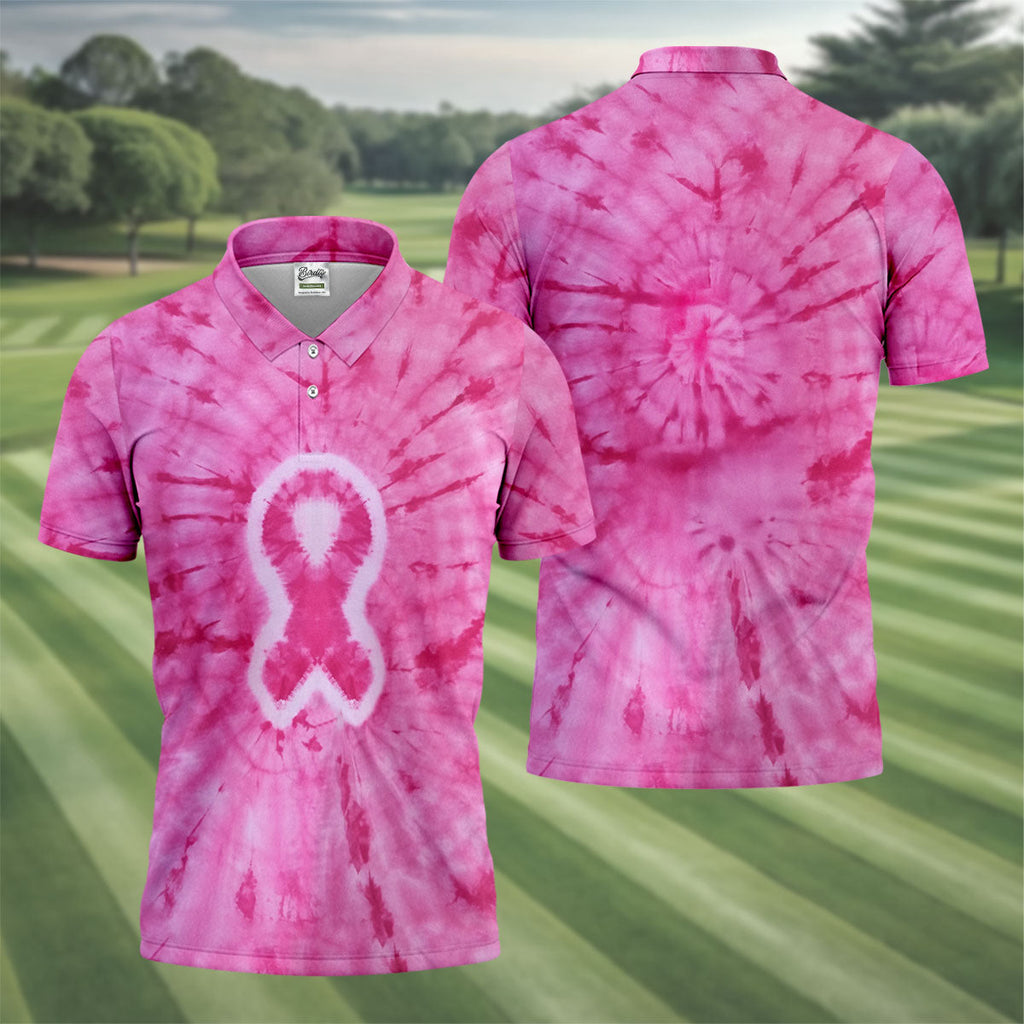 Breast Cancer Pink Tie Dye Men Golf Shirt, Breast Cancer Awareness Shirt, Golf Shirts For Men