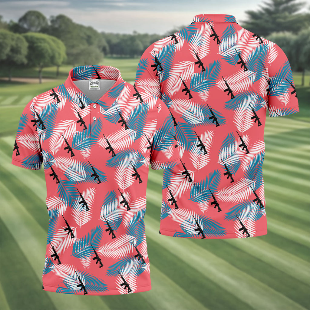 Freedom Lifestyle Green And Pink Hawaiian Golf Shirt, Golf Tops For Men, Golf Shirts For Men
