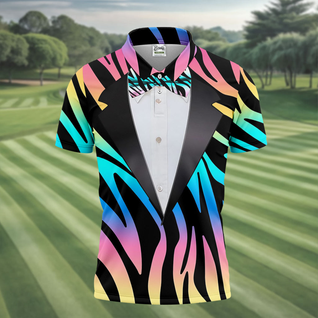 Colorful Zebra Funny Costume Hawaiian Golf Shirt, Polo Shirts For Men, Golf Shirts For Men