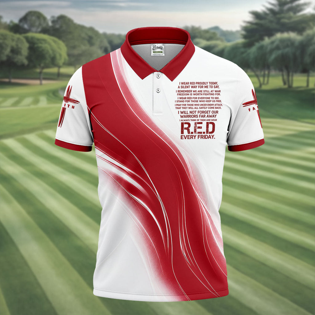 Red Friday Faith Cross Red White Gradient Patriotic Golf Shirt, 250 Years Polo Shirts For Men