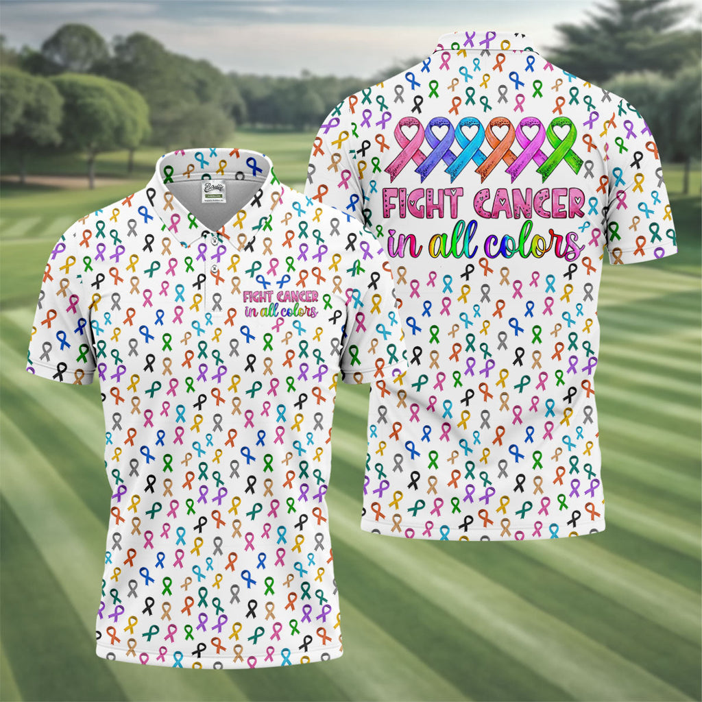 Fight Cancer In All Color Men's Golf Shirt, Cancer Awareness Shirt, Cancer Survivor Shirt, Golf Gift For Men