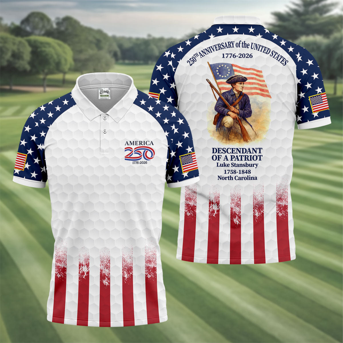 250th Anniversary Descendant Of A Patriot American Flag Golf Shirt, Patriotic 4th Of July Golf Shirts For Men