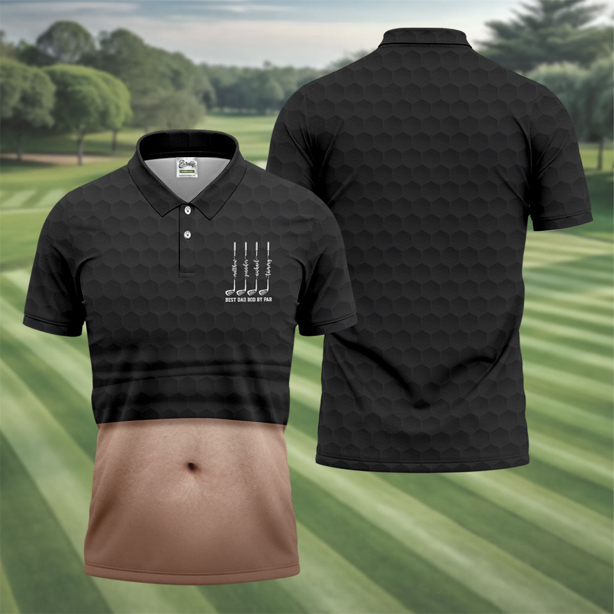 Best Dad Bod By Par Black Men's Funny Golf Polo Shirts, Father's Day Golf Shirt, Golf Gift For Dad