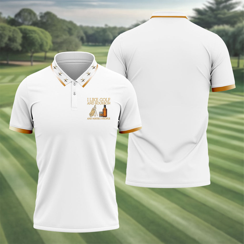 I Like Golf And Bourbon White Golf Shirt, Golf And Whiskey Golf Shirts For Men, Men's Funny Golf Shirts