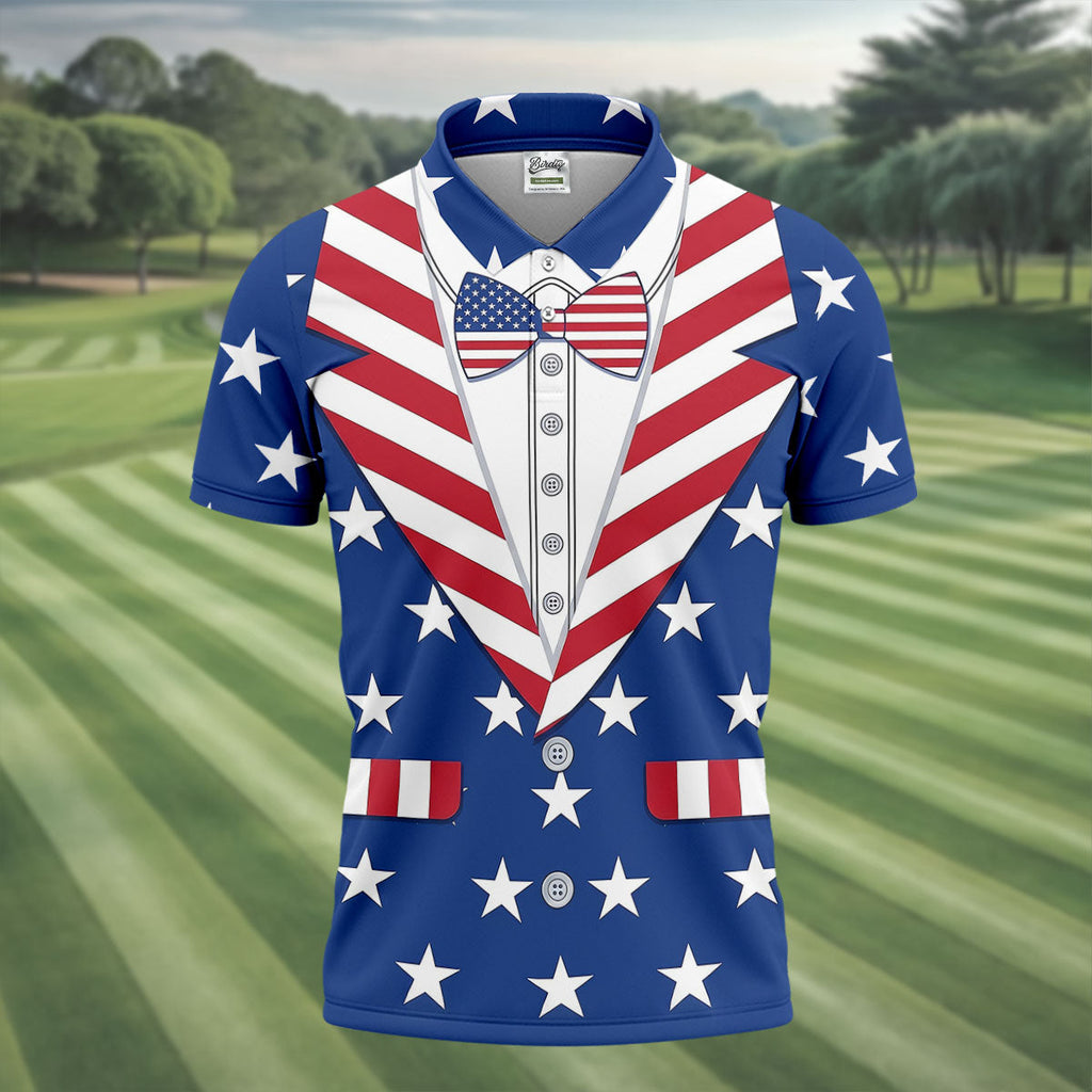 US Flag Costume Patriotic 4th Of July Golf Shirt, 250th Anniversary Polo Shirts For Men