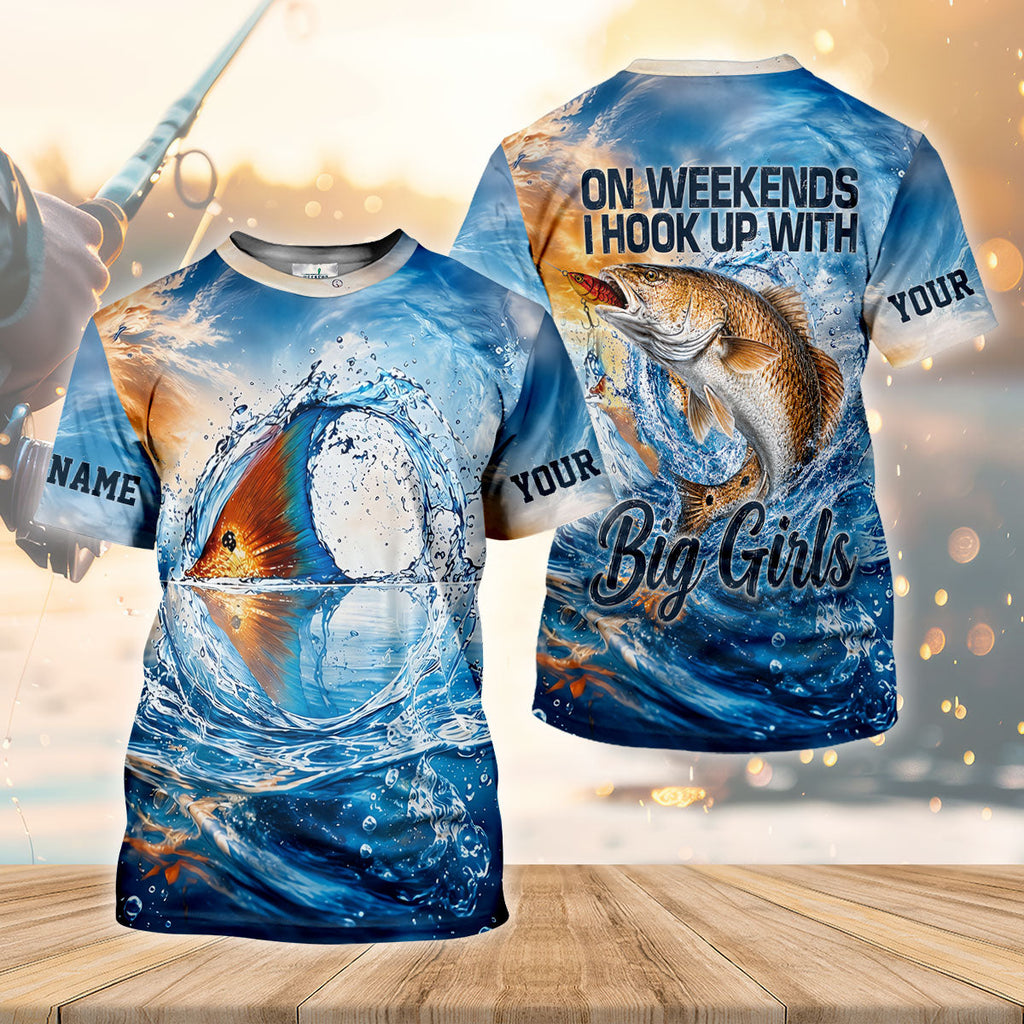 On Weekends I Hook Up With Big Girls UPF Shirt, Mens Fishing Apparel, Fishing Shirts For Men