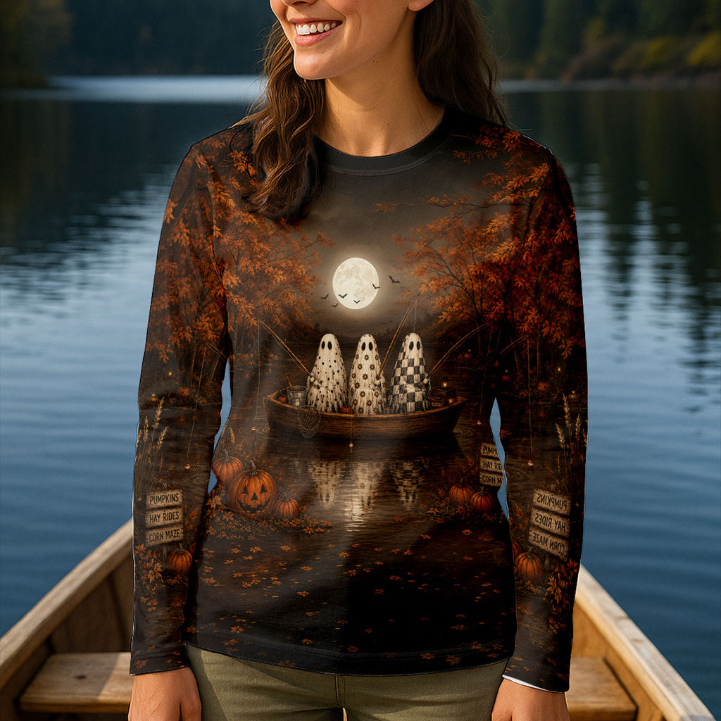 Reel Scared Ghost Fishing Halloween Shirt, Women's Fishing Shirt, Long Sleeve Shirt