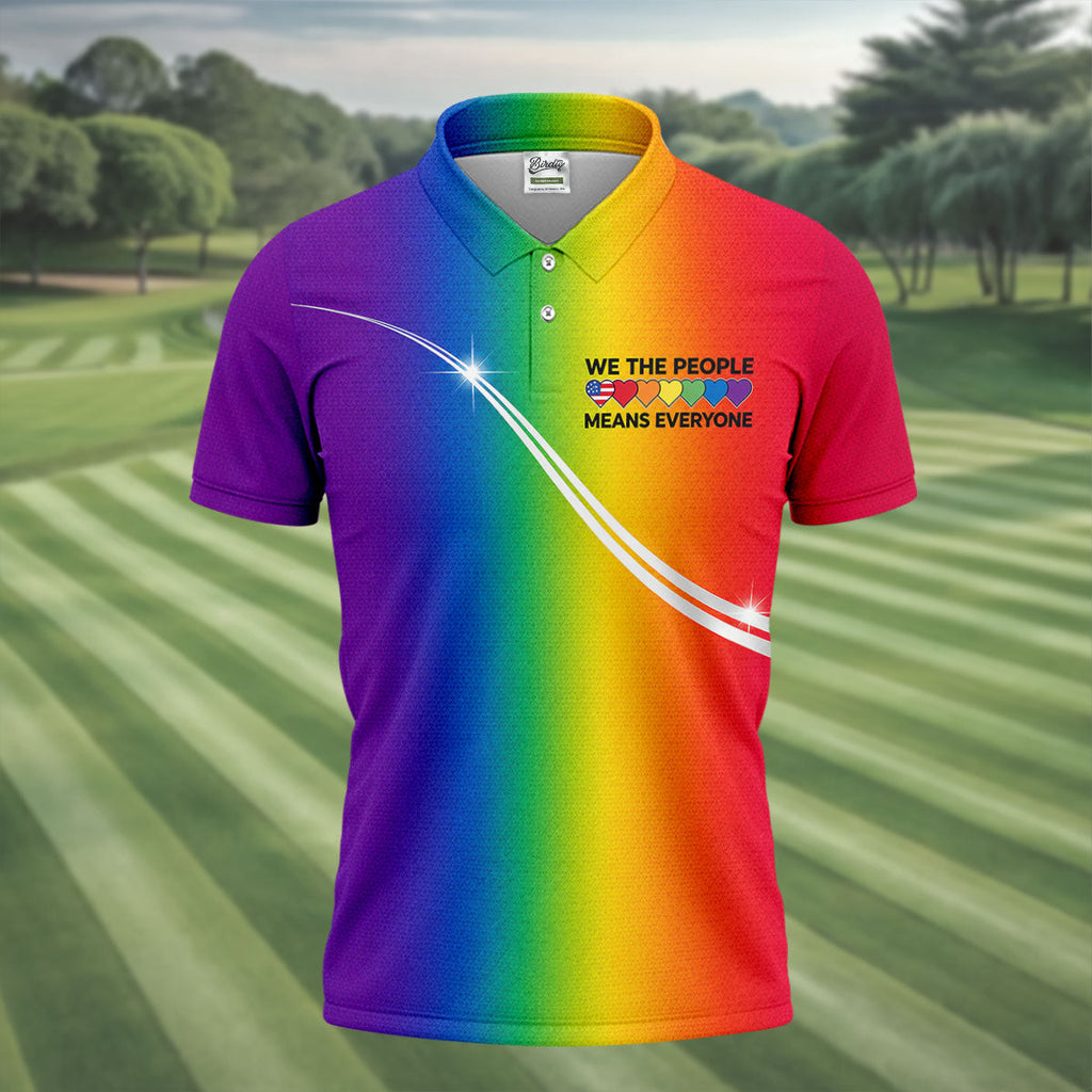We The People Means Everyone LGBT Rainbow Gradient Golf Tops For Men, Pride Month Golf Shirts For Men
