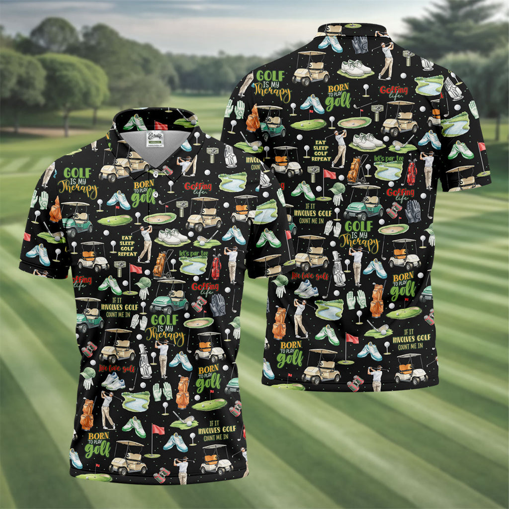 Born To Play Golf Let's Par Tee Black Golf Shirt, Men's Funny Golf Shirts, Golf Shirts For Men, Polo For Men